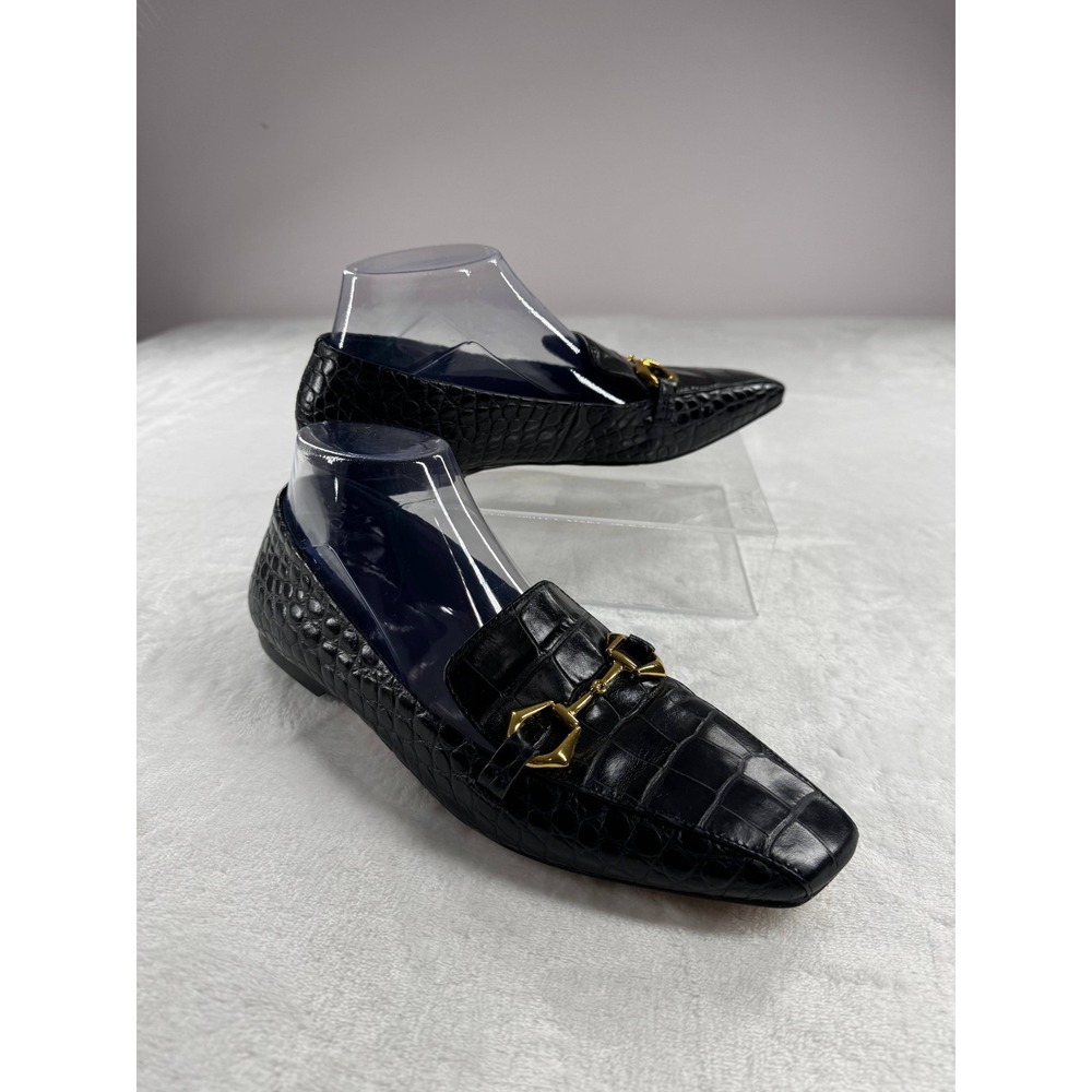 Vince Camuto Croc-Embossed Texture Leather‎ Loafers Women's 8M Black Square Toe